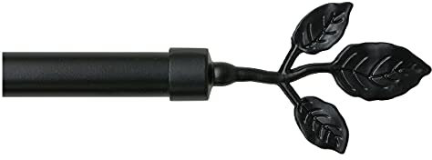 Gardinenstange aus Eisen, ausziehbar, Gardinenstange, Gardine, Blätter, 160-300, Schwarz