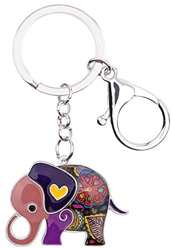 Enamel Metal Chain Jungle Elephant Key Chains For Women Car Purse Handbag Charms (Violet)