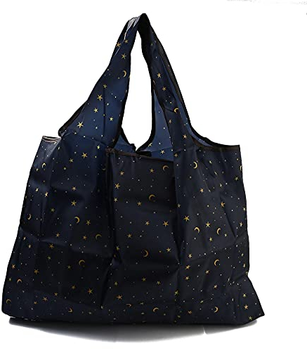 BEEFLYING 3 Stück Faltbare Einkaufstasche Wiederverwendbare Einkaufstasche Waschbare Nylon-Einkaufstaschen für Lebensmittel Heavy Duty mit Tasche (Mond-Muster)