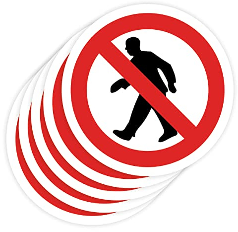 Pegatinas Prohibido 5ud Adhesivos de 14 cm Cartel Prohibicion Señal Laboral Industrial (14 cm, PASO DE PEATONES)