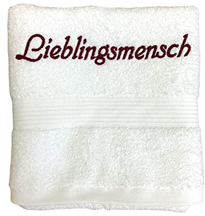 Krings Fashion Handtuch 50 x 100 cm - Lieblingsmensch - Hochwertig Bestickt - 100% Baumwolle - Farbe Weiß - Stickfarbe rot
