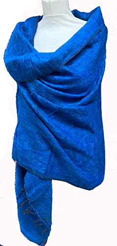 Schal / Decke / Meditationsschal / Wickeltuch aus Yakwolle – schöne weiche handgewebte bunte Schals aus Nepal – Fair Trade, königsblau, L