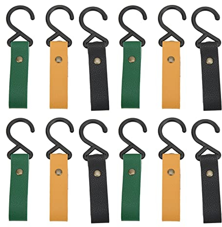 Pssopp S Haken Mit Lederschlaufe Kleiderhaken, 12 Stück 4,92 inch PU Wandbehang Riemen Lederhaken für Schlafzimmer Küche