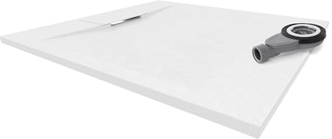 i-flair SMC POLAR Duschwanne 90x90 cm, extra flache und robuste Duschtasse 26MM aus langlebigem SMC mit ANTI-Rutsch-Oberfläche In Schieferoptik/Steinoptik inkl. Ablaufgarnitur mit Deckel - Weiß