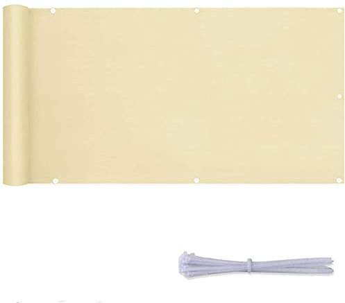 Toldo Lateral Cubierta de Balcón 0,9X4 M Protección contra El Viento Y Los Rayos UV Toldo Lateral de Malla con Bridas de Nailon Y Cordón para Jardín, Beige