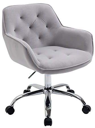 Sepnine Bürostuhl Samt, Schminkstuhl mit Rollen,Schreibtischstuhl Aesthetic Mädchen, Drehstuhl mit Silbernen Stuhlbeinen, Höhenverstellbar, Studie, Büro, Schlafzimmer, Bis 135 kg, Grau