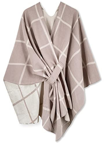 HIKARO Damen Poncho Cape Mode Reversible Oversized Schal Wrap Elegante Strickjacke Kreative Mantel, Kamelweiß, One size