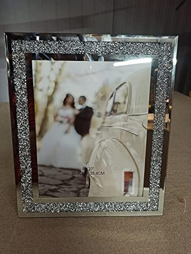 DEENZ 2X Crushed Crystals Photo Frame Silver Mirrored Crushed Jewel Crystal Diamante Picture Frame Pack Of 2 (8x10 inch)