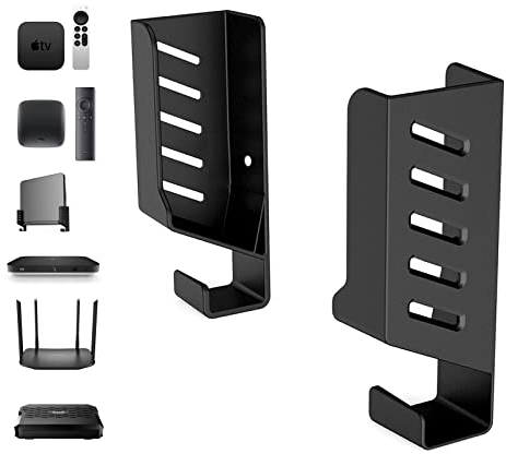 sciuU Support Mural Universel pour TV Box/Routeur/Commutateurs Réseau/Modems, Compatible avec TP-Link, Mi Box, Apple TV, Sky Q, Étagère Murale pour Dispositifs Épaisseur < 4cm, Noir