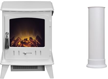 Adam Aviemore Electric Stove in White Enamel with Straight Stove Pipe