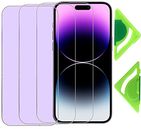VerTreV Anti Blue Light Screen Protector for iPhone 14 Pro Max(Pack of 3) with General Aligner,2.5D Edge 9H Tempered Glass Protective Film for iPhone 14 Pro Max