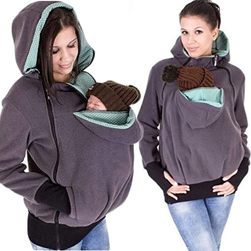 3 En 1 Maternité Sweat À Capuche,Porte-Bébé Veste Blouson Femmes Enceintes Pull Polaires Avec Poche Sweat Maman Kangourou Adapté Aux Femmes Enceintes 1,XL