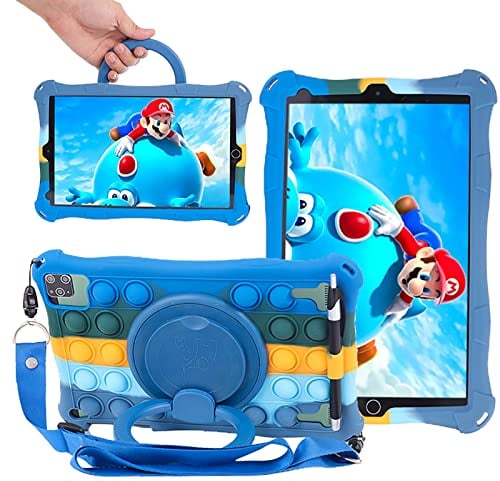 ESSTORE 10 Zoll Hülle für Vankyo MatrixPad S21,DUODUOGO P8/G12 Gowin P8,AOYODKG A32,Aitszon 10.1,Novel TTT 10 Case Rotierender Griff Ständer mit Schultergurt Stifthalter Stylus, Regenbogen Dunkelblau