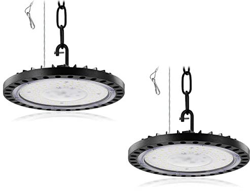 2 Pack LED Werkstatt Deckenleuchte Werkstattleuchte UFO LED 100W LED Hallenleuchte Strahler Kronleuchter Hallenstrahler Hallenbeleuchtung Werkstattbeleuchtung Kaltweiß 6500K Abstrahlwinkel 120°