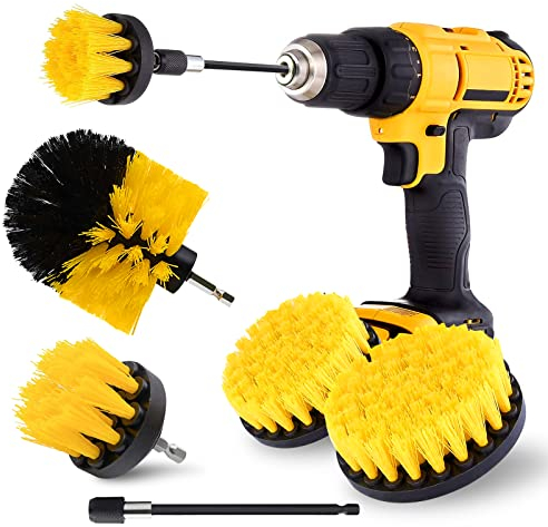 5 Pack Bohrbürstenaufsätze Set, Power Scrubber Bürste Reinigungsset Allzweckbohrer Bürste mit Verlängerungsaufsatz für Badezimmeroberflächen, Fugen, Boden, Badewanne, Dusche, Fliesen, Küche und Auto