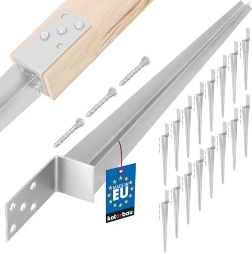 KOTARBAU® L Pfostenträger zum Einschlagen 60x110 mm, Erdanker, 600 mm | Bodenanker für Zäune & Pavillons, Einschlaghülse L-Form für Holzpfosten, verzinkter Stahl, Silber, 16er Set