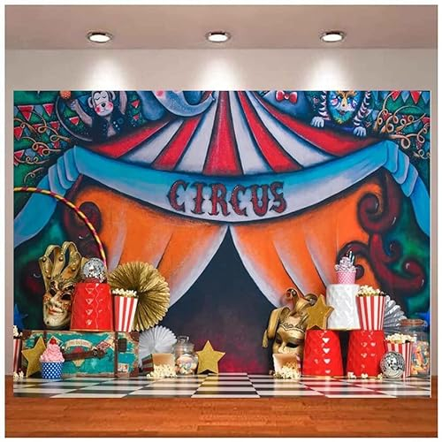 Zirkuszelt Clown Popcorn EIS Geburtstagsfeier Dekoration Banner Videoanruf Fotostudio 240X180cm