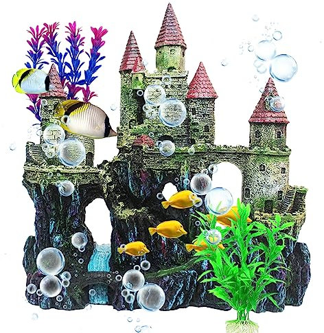 MUYG Aquarium-Schloss-Dekorationen, Harz-Schloss für Aquarien mit zufälliger Farbe, Pflanzendekor-Zubehör für Süß- und Salzwasseraquarien (Rot)
