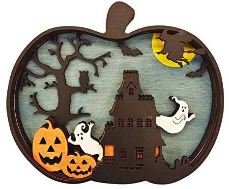Halloween-Deko-Ornament Halloween-Deko-Ornament Halloween-Kürbis-Deko Büro Holz (A, One Size)