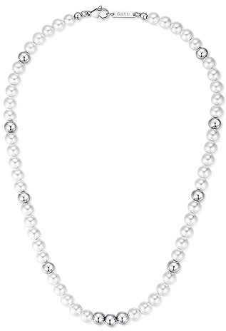 GAVU Geschenk für Herren Muschelperlen Edelstahlperle Perlenkette 51cm