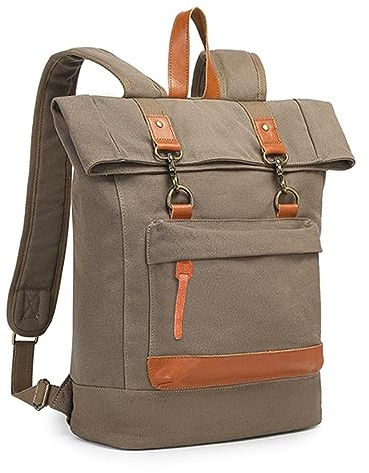 KONO Canvas-Rucksack, große Kapazität, lässiger College-Tagesrucksack für Damen und Herren, Anti-Diebstahl-Laptop-Tasche, passend für bis zu 39,6 cm, leichte Schultasche für Reisen, Arbeit, Einkaufen