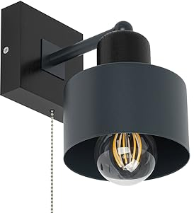 alfalux Wandleuchte Innen Wandlampe SHWAND-AN10x10SC LED Lampe Aus Holz Für Wohnzimmer Schlafzimmer Kinderzimmer Treppenhaus Wandlampen (Anthrazit mit Zugschalter)