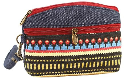 yuwqqoajv Monedero de lona y tela de algodón para niñas y mujeres, monedero pequeño con patrón de estilo étnico, monedero de tela de estilo étnico, Rojo - Viento étnico LQ