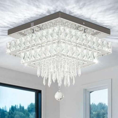 Finktonglan Kronleuchter-Deckenleuchte, 33 cm, quadratische Deckenleuchte, LED, 6500 K, weißes Licht, Unterputz-Deckenleuchte für Wohnzimmer, Esszimmer, Schlafzimmer, Eingangsbereich
