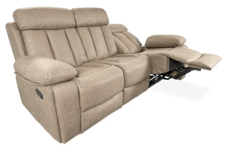 Homey Canapé 3 Places avec Fonction Relaxation modèle Havana avec Inclinaison Manuelle de Dossier et Repose-Pieds sur 2 sièges latéraux, 206 cm (Largeur) x 103,5 cm (Hauteur) x 93 cm (Profondeur),