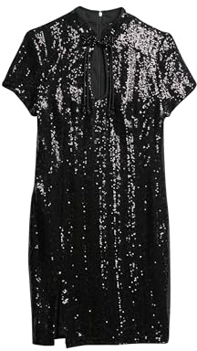 Superdry Damen Minikleid mit Pailletten und Mandarinkragen