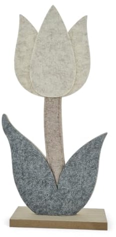 WB wohn trends Filz-Blume Tulpe auf Holz-Fuß, hell Creme M 26x12x4,5cm, Ostern Frühling Sommer, Auswahl von Farbe und Größe möglich