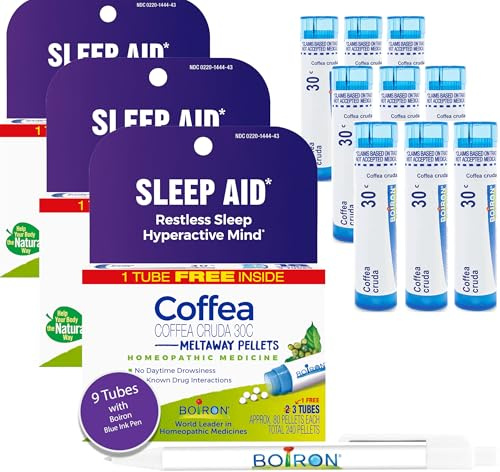 Boiron Coffea Cruda 30C - 9 Blue Tubes - Homeopathic Sleep Aid for Restless Sleep, Racing Thoughts, and Difficulty Sleeping with Blue Pen