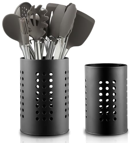 Berglander Portautensili da cucina per bancone da cucina 2 pezzi, portaposate in acciaio inossidabile nero, Kitchen Essentials Organizer da banco per cucina domestica in stile rustico