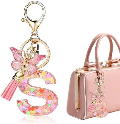 Porte-Clés Avec Initiales,Porte-Clés Lettre En Résine,Porte Clef,Porte-clés et pendentifs pour sac à dos destinés aux femmes(rose pâle)