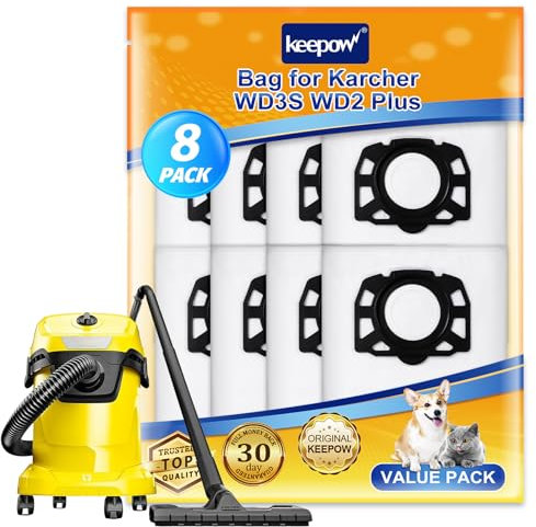 KEEPOW Lot de 8 sacs d'aspirateur en polaire KFI 357 pour aspirateur Karcher WD3 S, KWD 1, KWD 2, KWD 3, MV 3, SE4001, SE4002, sacs d'aspirateur pour batterie Kärcher WD 2 Plus, WD 3, WD 3