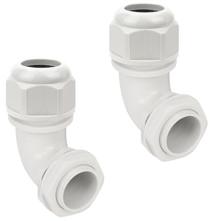 LeMotech M32 Cable Gland, 90 Degree Adjustable 18-25mm Strain Relief, Cord Connectors Nylon Joints with Gaskets, 2 Pcs, Grey