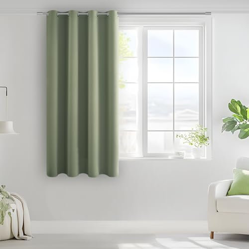MRTREES Thermovorhang Blickdicht Grün Kurz Stores Gardinen mit Ösen, Blickdichte Vorhänge Kälteschutz 160 cm Lang 140 cm Breit, 1 Stück, Kurze Gardine für Schlafzimmer Kinderzimmer