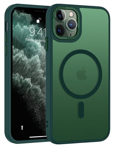 BENTOBEN Magnetic Case for iPhone 11 Pro Max [Compatible with Magsafe], Translucent Matte Back Anti-yellow Slim Soft TPU Shockproof Women Men Protective Cover for iPhone 11 Pro Max, Dark Green
