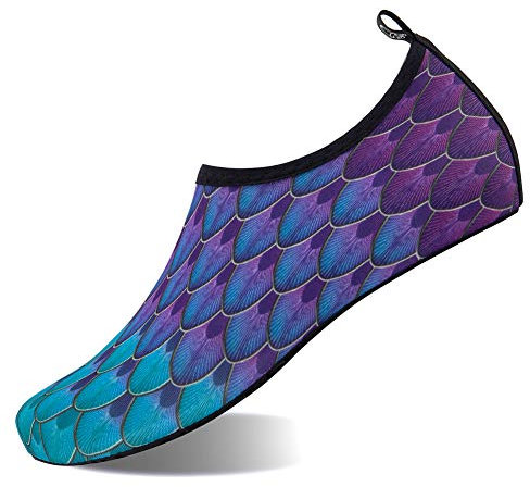 HMIYA Badeschuhe Strandschuhe Wasserschuhe Aquaschuhe Schwimmschuhe Surfschuhe Barfuß Schuhe für Damen Herren(Fischschuppe Blau,42-43 EU)