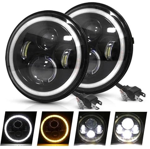 LED-Scheinwerfer für Auto, 7 Zoll, 2 Stück, H4-Winkel-Augen, H4, für Lada, 4 x 4, für Urban für Niva Scheinwerfer (2 Stück rund - 7 Zoll)