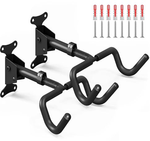 Bike Hooks for Wall,2 Pack Wall Mounted Bike Rack with Foam Padded Protective Frame,Adjustable Distance and Foldable Wall Bike Hanger Rack for Bike Storage,Compatible with MTB,Road Bike,E-Bike,Black