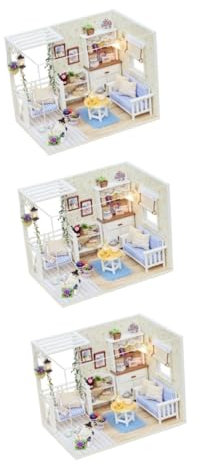 Toyvian Puppenhaus Miniatur 3 Stück Hausmodell Holz Holzhaus Bausatz Holzhaus Für DIY Bambus Miniaturen Puppenhaus