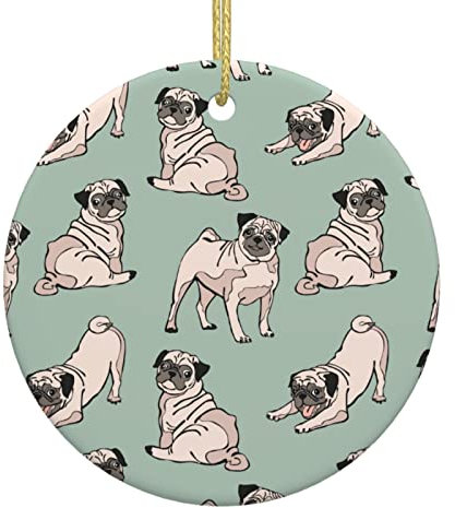 Weihnachten Keramik Anhänger Mops Baumschmuck Weihnachten Lustiges Weihnachtsdekoration Memorial Tree Anhänger Personalisierte Christbaumschmuck, 1 Piece