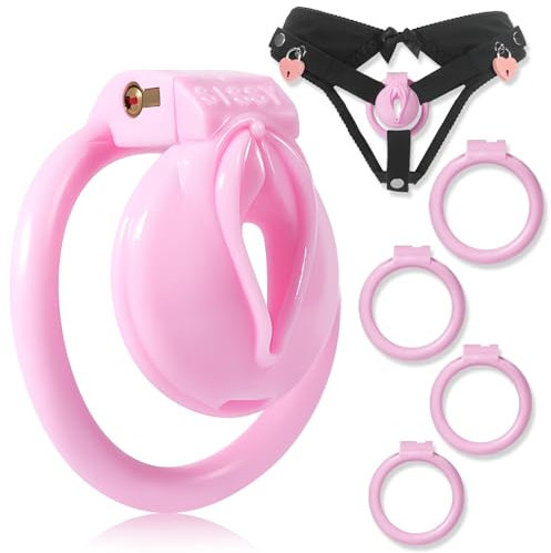 Crysore Herzförmige Chastity Panties mit Rosa Sissy Chastity Cage Anti-Off Keuschheitsgürtel in 2 Größen Erwachsene Sexspielzeug für Männer Penis Training (L,Black+Sissy Cage)