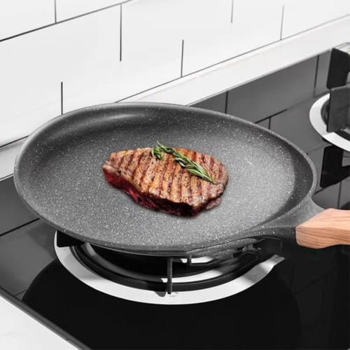 Nonstick Skillet Frying Pan, Aluminium Stone Skillet Pan with Ergonomic Handle Griddle Pan without Lid for All Cooktops(24cm)