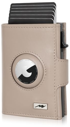 Marc Peter® Chicago Leder Push Air Slim Wallet - Airtag Geldbörse mit Münzfach - RFID Schutz kleines Mini Portmonee Leder Taupe
