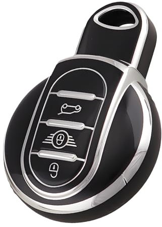 BRIOTA Autoschlüssel Hülle Schlüsselhülle, 3 Tasten Schlüsseletui TPU Autoschlüssel Tasche für BMW Mini Cooper S D SD One F54 F55 F56 F57 F60 R56 R57 R58 R59 Cabrio Clubman Countryman (Schwarz)