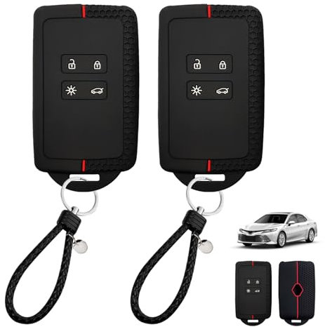 2 Pcs Car Key Cover for Clio Megane Koleos Kadjar Kangoo Twingo Talisman Captur Espace Dacia Duster Key Fob Cover, Key Card Case, TPU Silicone Key Cover, Key Fob Protector Case, 4 bottons (Red-Line)