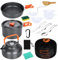 USHOP 15 Pièces Kit de Casseroles Camping,Kit de Casserole Camping, Ustensiles de Cuisine Pliables,Portable 2-3 Personnes Casseroles Camping Set pour Pique-Nique,Camping,Randonnée
