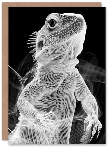 Artery8 Greeting Card Xray Effect Lizard Detailed Scales White on Black Blank For Him Or Her Art Birthday Card